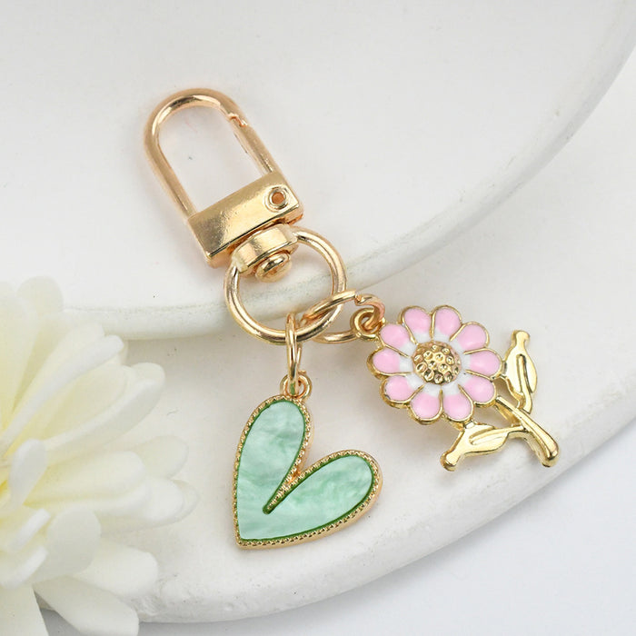 Wholesale 2pcs Cherry Blossom Heart Flower Keychain