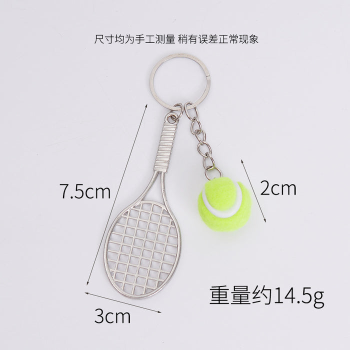 Wholesale Metal Tennis Racket Keychain Pendant Silver Blue Modern Minimalist Fashion Accessory MOQ≥2