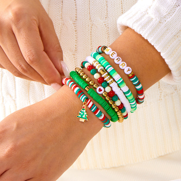 Wholesale Christmas all-match bracelet Christmas tree love soft clay colorful beaded bracelet multi-layer stacking set