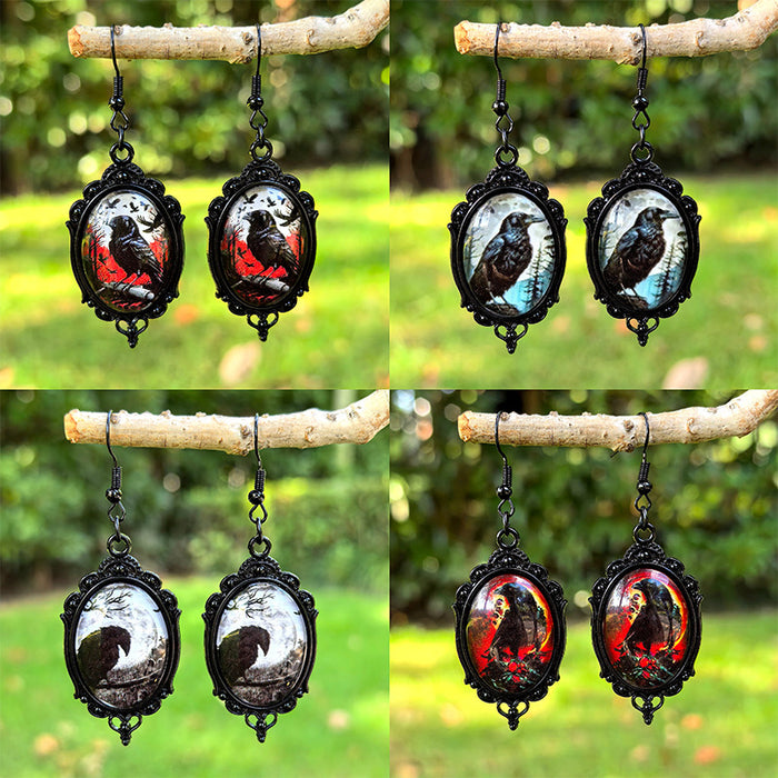 Wholesale  Black Crow Time Gemstone Pendant Earrings Gothic Dark Series Ear Jewelry