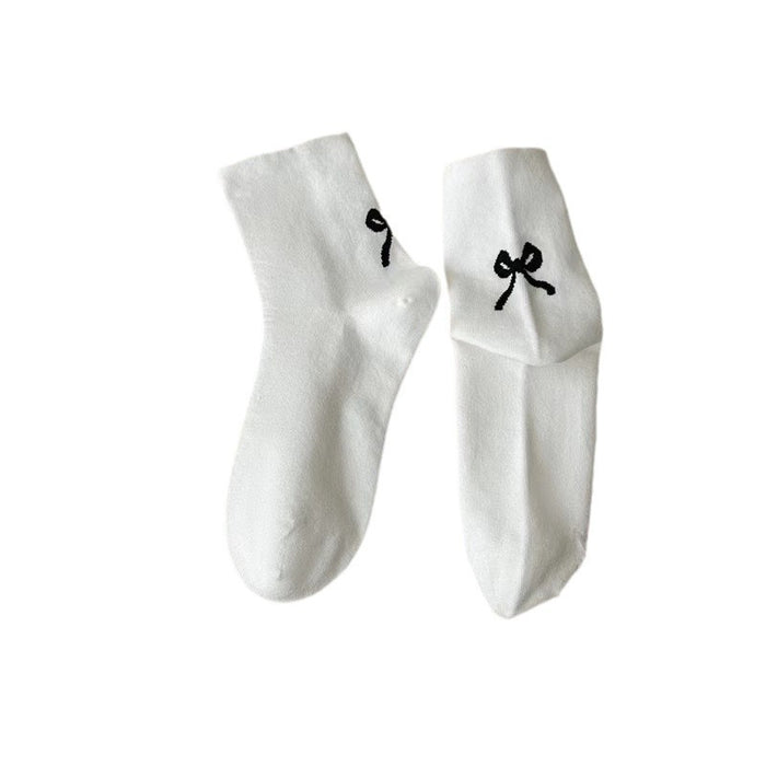 Wholesale Socks niche series butterfly knot socks mid tube socks black and white gray pure cotton socks