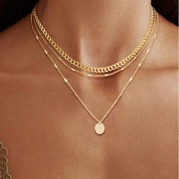 Wholesale Double-Layer Disc Chain Design Necklace for Women Adjustable Clavicle Chain