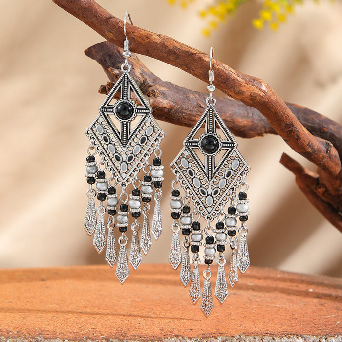 Wholesale Retro Palace Geometric Hollow Tassel Earrings Set Beaded Bohemian Style MOQ≥2