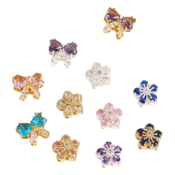 Wholesale Colored inlaid zircon with five petals of flowers, scattered beads, butterfly knots, heart-shaped zircon DIY handmade
