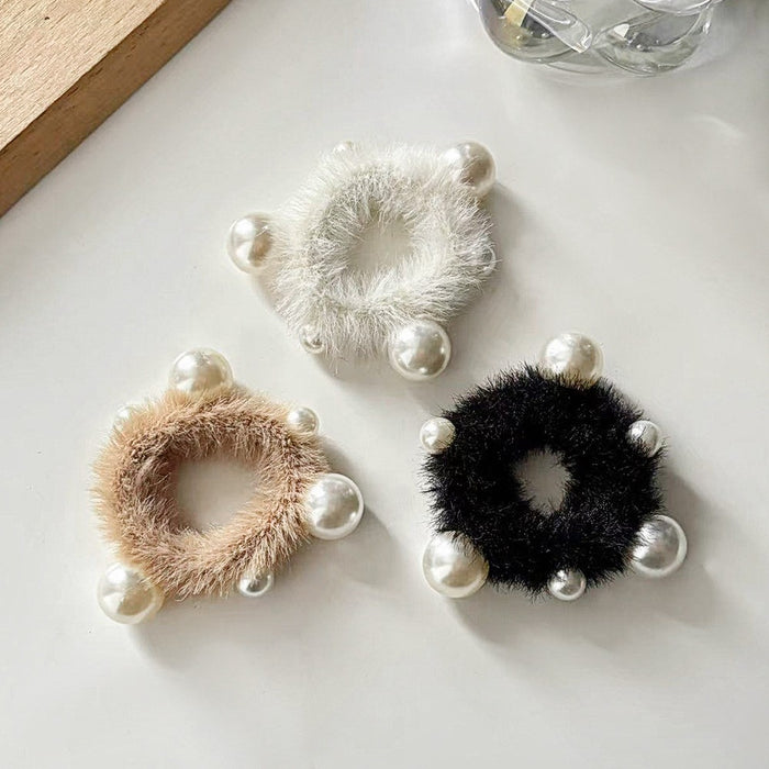 Wholesale Imitation Rex Rabbit Hair Ring Cute Pearl Hair Rope Hair Accessories Headwear