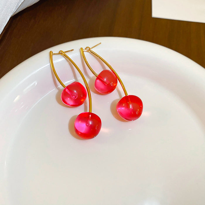Wholesale dark red resin cherry fruit silver pin earrings high-end earrings women