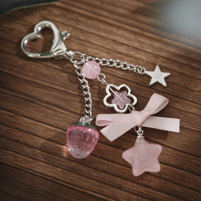 Wholesale Jewelry bow keychain pentagram alloy glass bead pendant