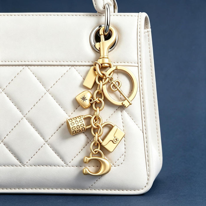 Wholesale Stylish Retro Carved Heart Lock Alloy Bag Charm Keychain Gold Finish Fashion Accessory