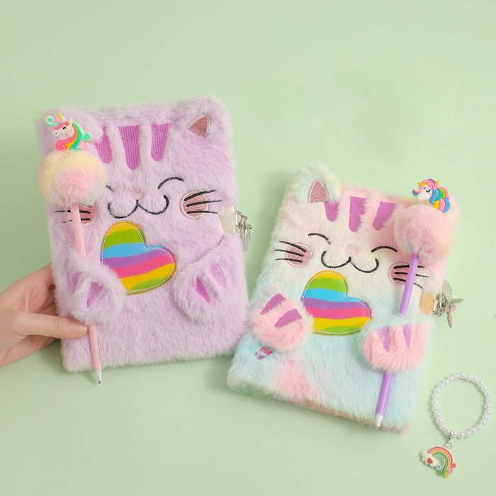 Wholesale Cartoon Cat Plush Notebook Cute Children' s Book Writer Ledger Book Student Locks Diary