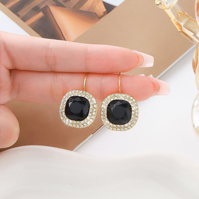 Wholesale Minimalist diamond studded female=niche fashion temperament earrings retro light luxury black earrings high-end silver needle wholesale