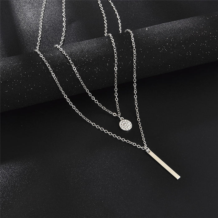 Wholesale geometric long flash diamond round double-layer necklace Diamond clavicle chain
