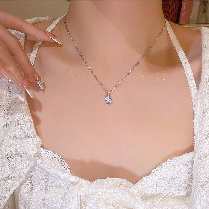 Wholesale Blue butterfly pendant necklace temperament zircon small star titanium steel necklace simple collarbone chain