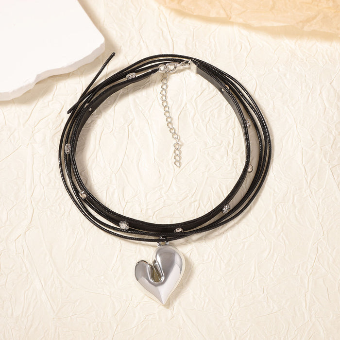 Wholesale Western Denim Style Personalized Trend Love Pendant Two-piece Necklace