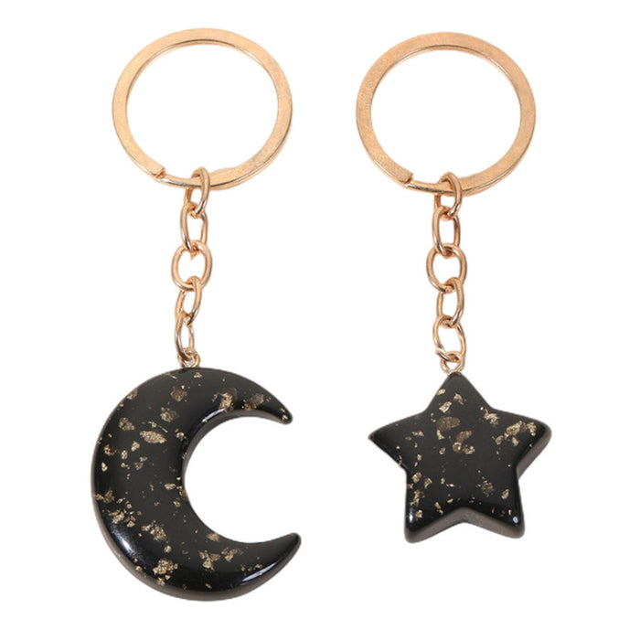 Wholesale Star Moon Gold Powder Black Acrylic Keychain JDC-KC-RongR003