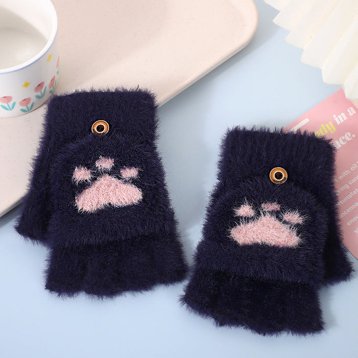 Wholesale Cat paw half-finger flip gloves