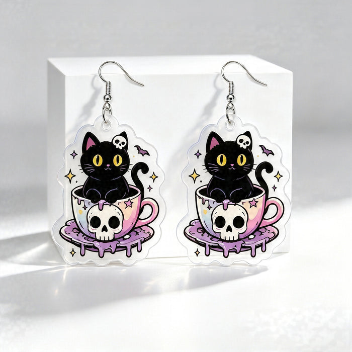 Wholesale  Cartoon Cat Skull 2D Acrylic Earrings Sweet Cool Fashion Jewelry Accessory Party Gift