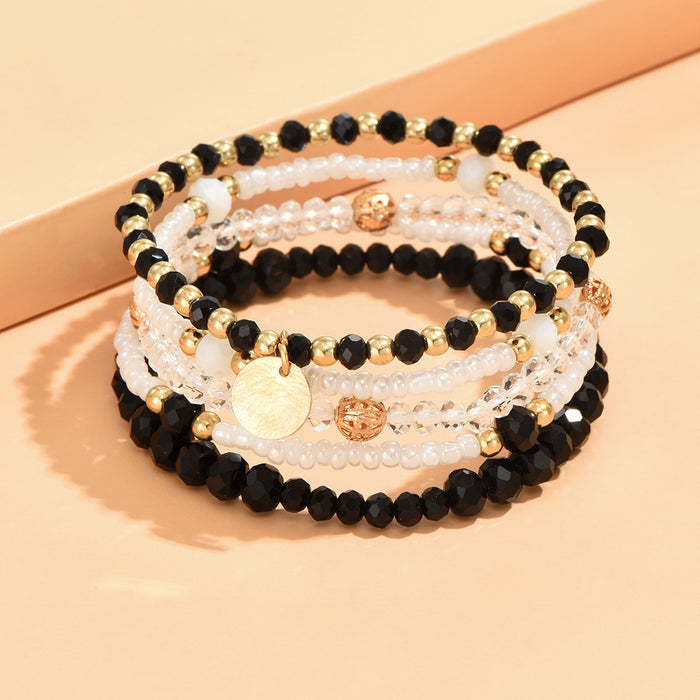 Wholesale Geometric Woven Glass Bead 5-Piece Bracelet Set Black White Jewelry Accessory MOQ≥2