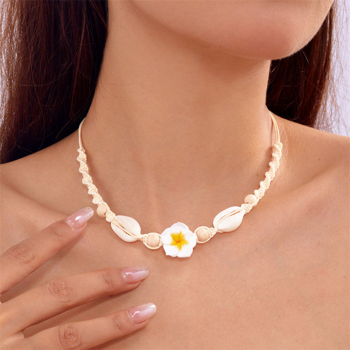 Wholesale Soft Clay Flower Shell Beach Necklace and Bracelet Set Summer Vacation