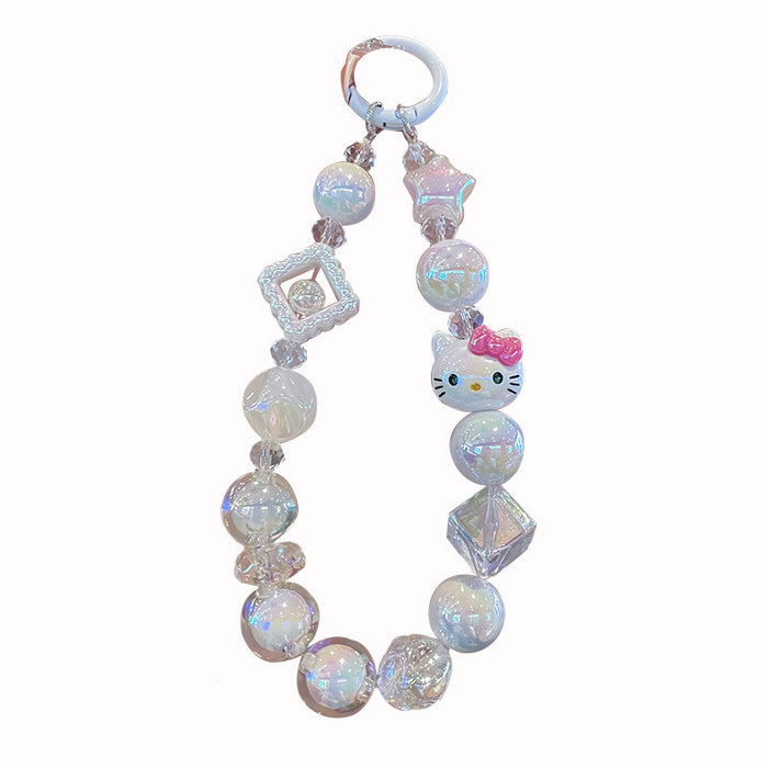 Wholesale Cartoon Cat Beaded Phone Strap Keychain