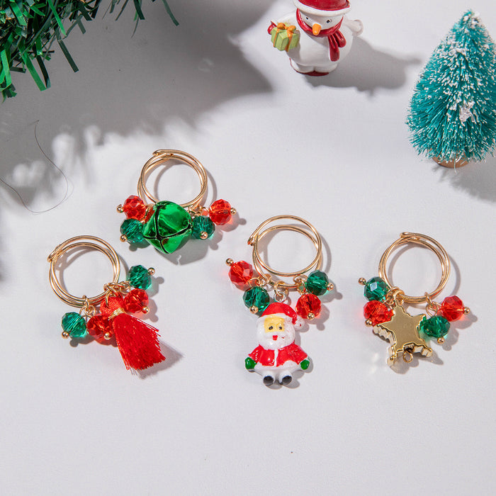 Wholesale Cute Christmas Elk Bell Animal Pendant 3-Piece Ring Set Gold Jewelry Accessory MOQ≥2