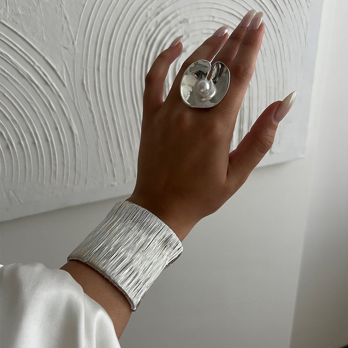 Wholesale Jewelry Fashion Alloy Brushed Bracelet Personalized Versatile Irregular Wide Face Open Bracelet