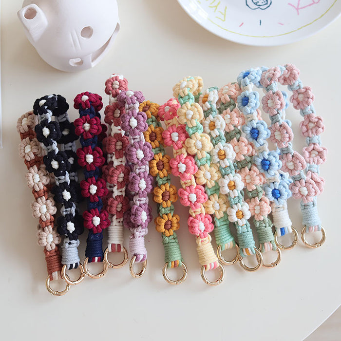 Wholesale Woven Daisy Cotton Rope Keychains