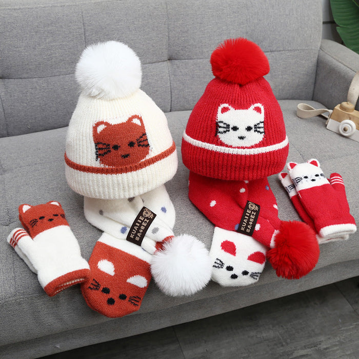 Wholesale Hat Cotton Warm Cute Kitten Scarf Glove Set JDC-FH-JunC003