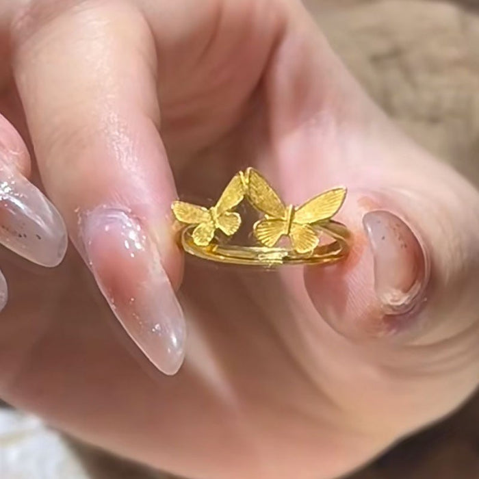Wholesale Gold butterfly ring, niche design, light luxury temperament, fashionable and versatile flower ring