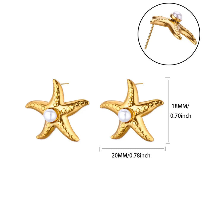 Wholesale Titanium Steel Star Earrings Studs Imitation Pearl High-End Niche Jewelry
