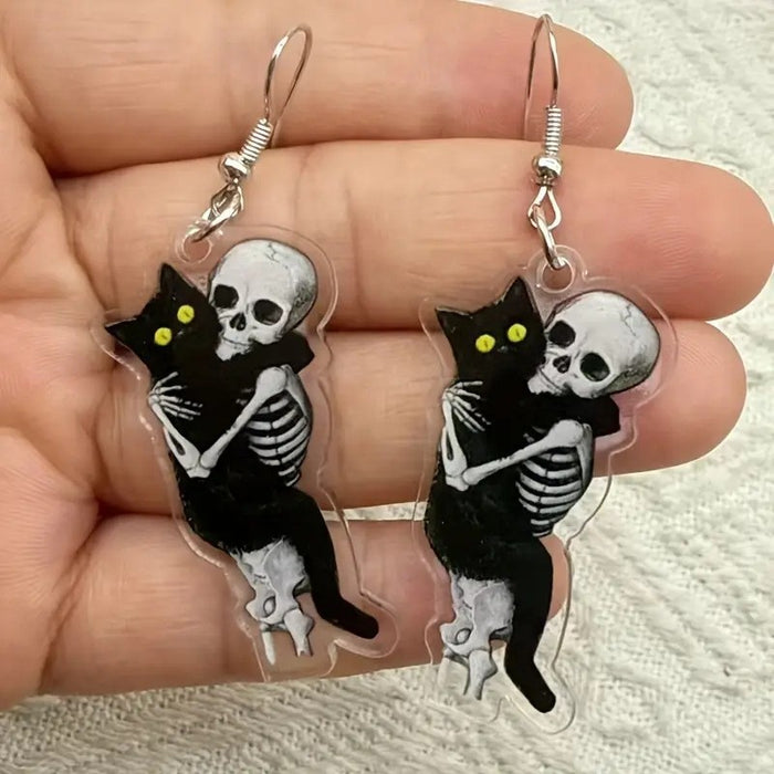 Wholesale Skull cat earrings  accessories flat acrylic horror personality exaggerated skull earrings