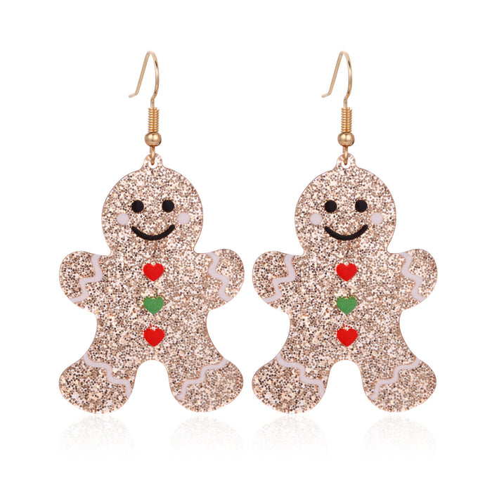 Wholesale 3pcs Christmas Series Christmas Tree Grass Ring Bell Gingerbread Man Zinc Alloy Earrings JDC-ES-BinL011