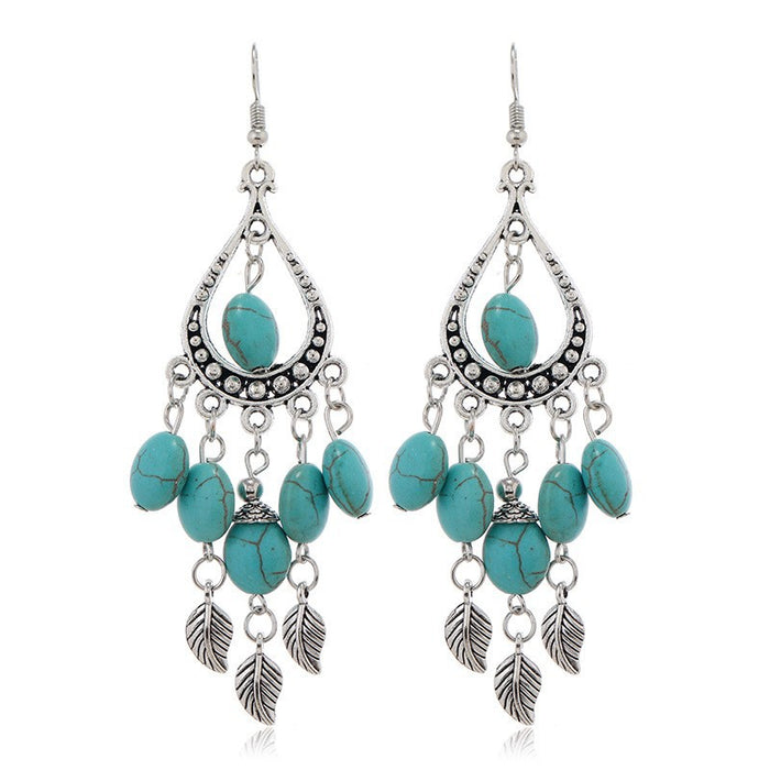 Wholesale Tassel turquoise earrings, retro ethnic style earrings, personalized temperament earrings