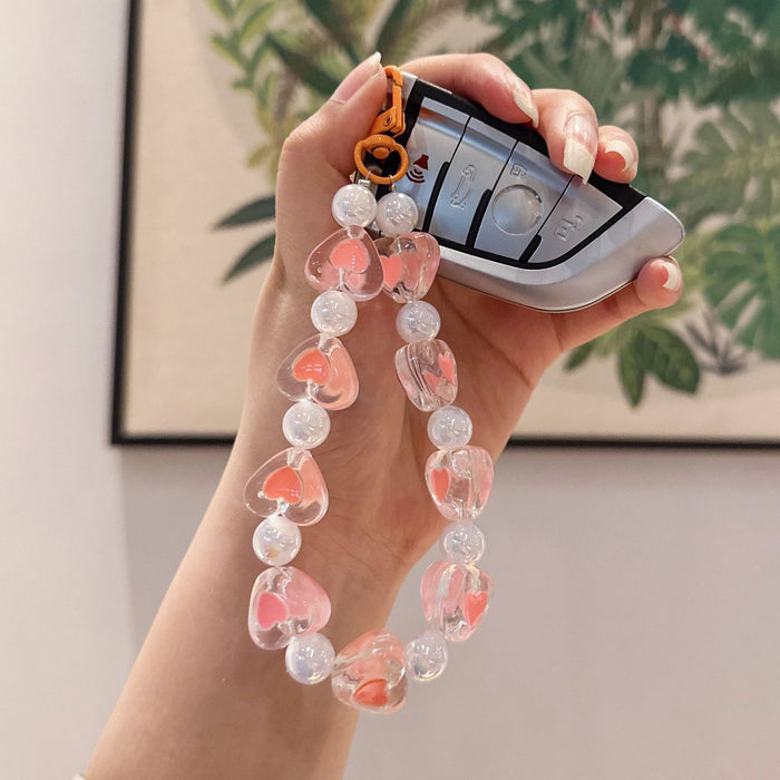 Wholesale Creative Acrylic Beaded Phone Chain, Car Keychain, Love Car Keychain, Peach Heart Keychain Accessories