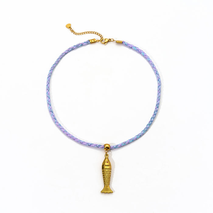 Wholesale Fashionable new original design colorful handmade rope necklace with stainless steel pendant temperament personalized accessories wholesale