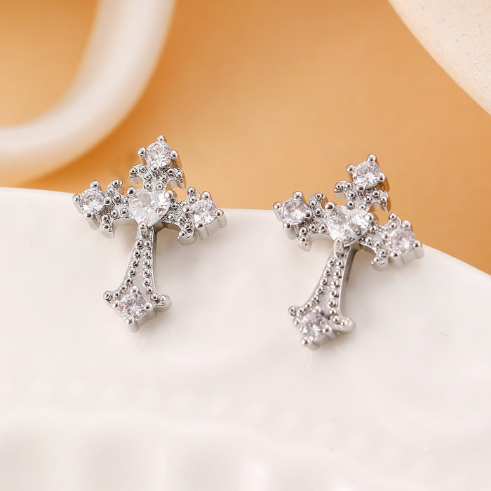 Wholesale Earnail Cross Gold Plated with Zirconia Charm Versatile Light Luxury Earring Accessories