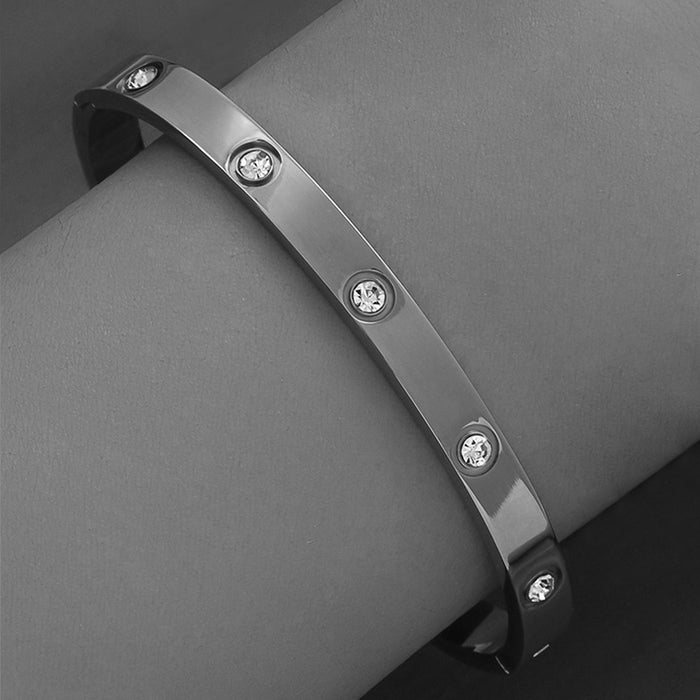 Wholesale Titanium Steel Rhinestone Clover Bangle Bracelet Set Gold And Silver Fashion Jewelry