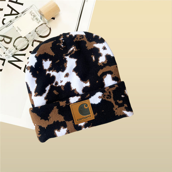 Wholesale Autumn and Winter Cow Pattern Jacquard Knitted Woolen Hat JDC-FH-Moxi003