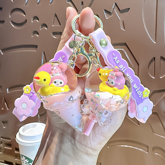 Wholesale Acrylic Drifting Bottle Keychain Cute Yellow Duck Bag Charm