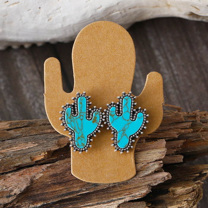 Wholesale Cactus Star Bull Head Heart Turquoise Earrings Necklace Set Simple Color Alloy Jewelry