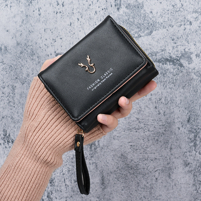 Wholesale PU Trifold Wallet for Women - Khaki Zipper Card Holder Coin Purse Fashion Accessory MOQ≥3