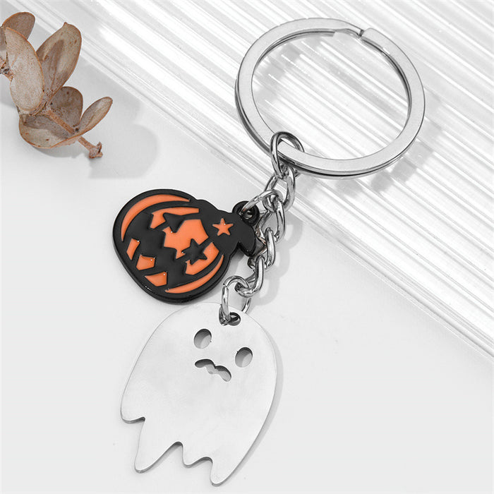 Wholesale Halloween Pumpkin Little Ghost Stainless Steel Keychain JDC-KC-QianC001