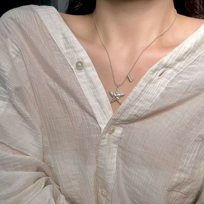 Wholesale Five pointed star pearl necklace, high-end necklace, light luxury, niche, layered sweater chain