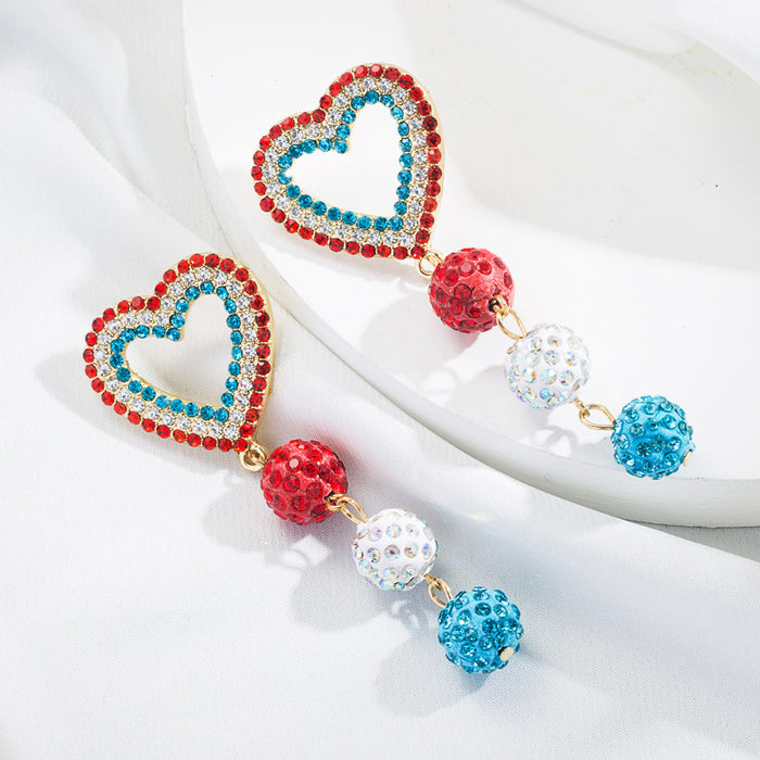 Wholesale Heart Shape Color Ball Alloy Diamond Long Earrings JDC-ES-Hem008