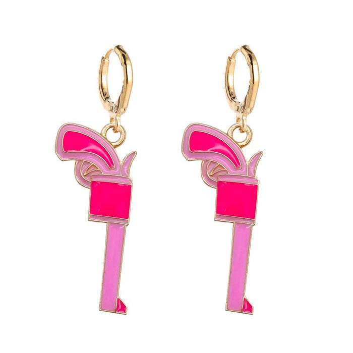 Wholesale Bull Head Pink Hat Cowboy Boots Alloy Earrings JDC-ES-Chengy039