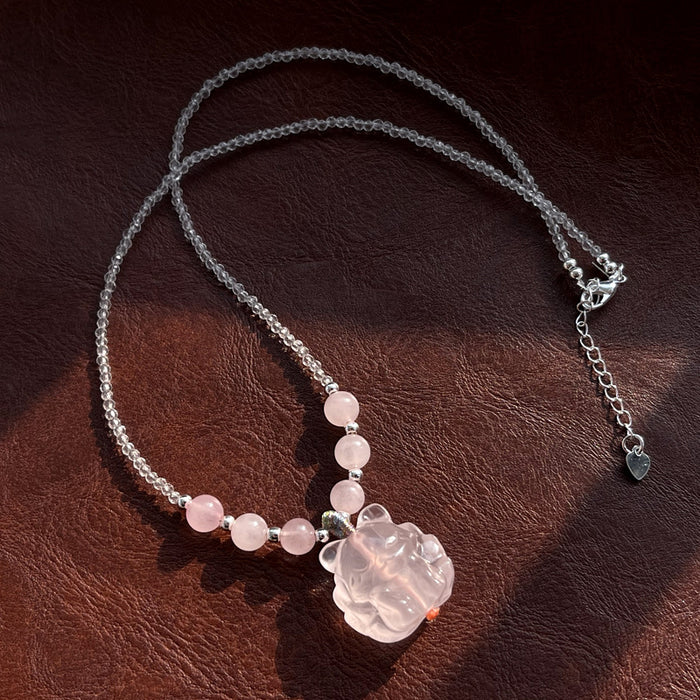 Wholesale Crystal pendant exquisite three-dimensional cute pink crystal necklace for girls