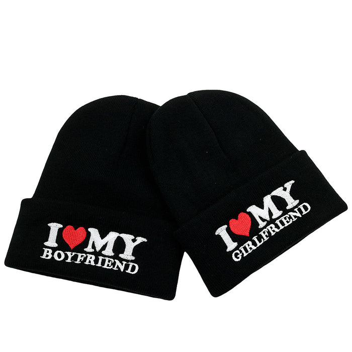 Wholesale Valentine's Day Gift I Love My Girlfriend Embroidery Acrylic Wool Knitted Hat JDC-FH-HaiPu010