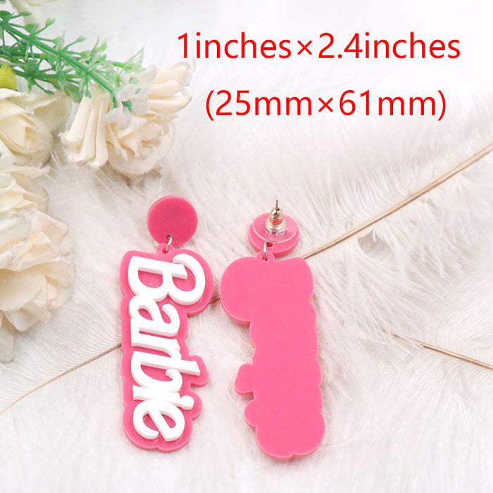 Wholesale Pink Female Red English Alphabet Two-color Acrylic Earrings JDC-ES-XiaoY001