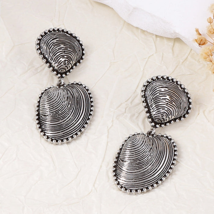 Wholesale Light luxury high-end alloy vintage style scallop texture geometric ocean earrings versatile casual earrings