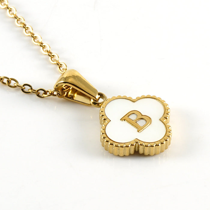 Wholesale Four-leaf seashell letter pendant stainless steel necklace