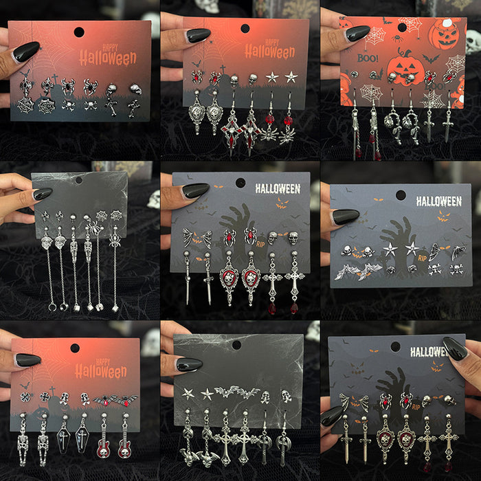 Wholesale Gothic  Skull Bat Earrings For Women Ancient Silver Alloy Punk Jewelry Accessory Party Wear Gift